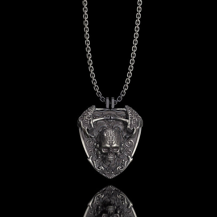 Sword and Shield 925 Sterling Silver Skull Pendant