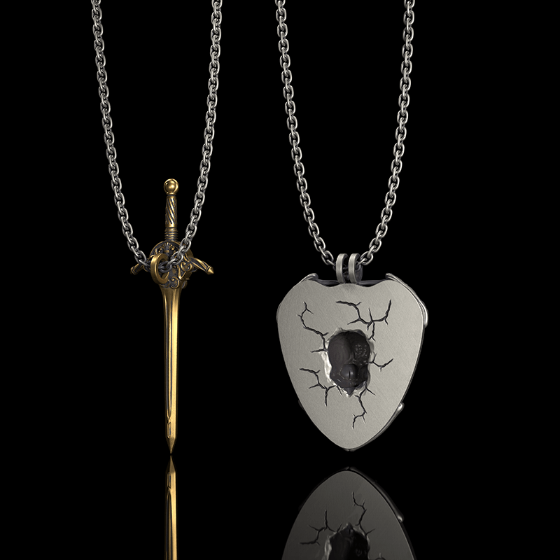 Sword and Shield 925 Sterling Silver Skull Pendant