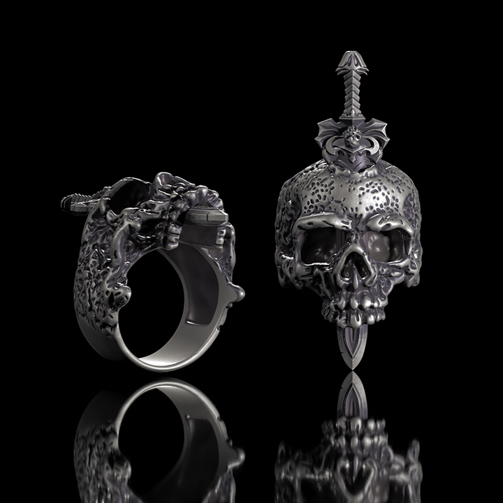 Sword Piercing Skull 925 Sterling Silver Ring