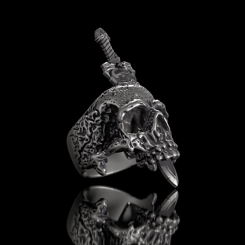 Sword Piercing Skull 925 Sterling Silver Ring