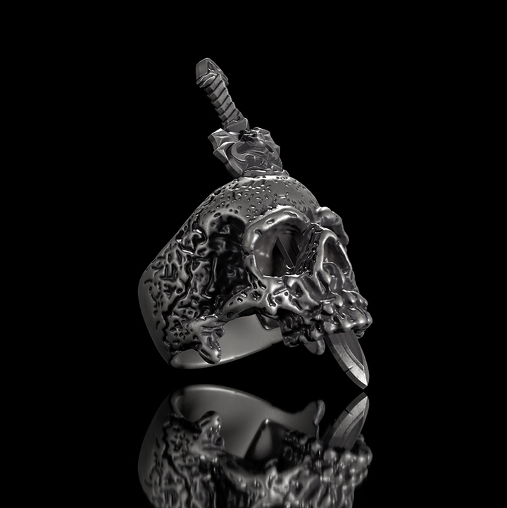 Sword Piercing Skull 925 Sterling Silver Ring