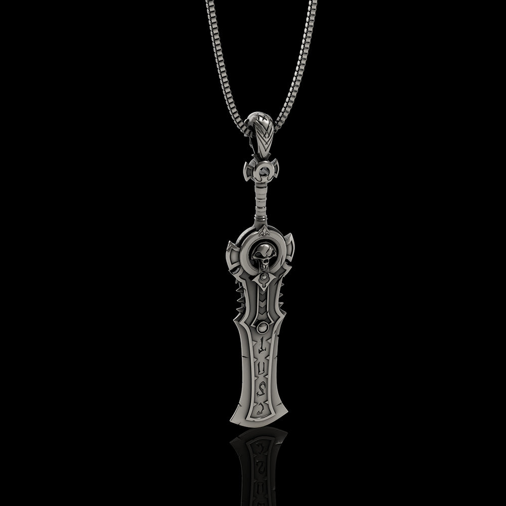 Sword Weapon 925 Sterling Silver Skull Pendant