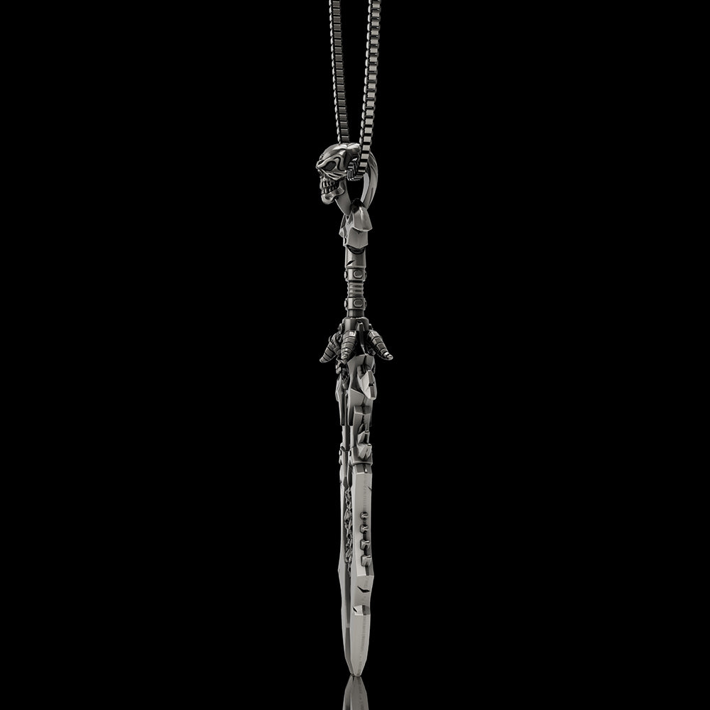 Sword Weapon 925 Sterling Silver Skull Pendant