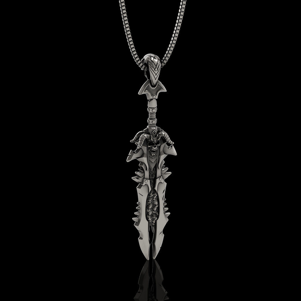 Sword Weapon 925 Sterling Silver Skull Pendant