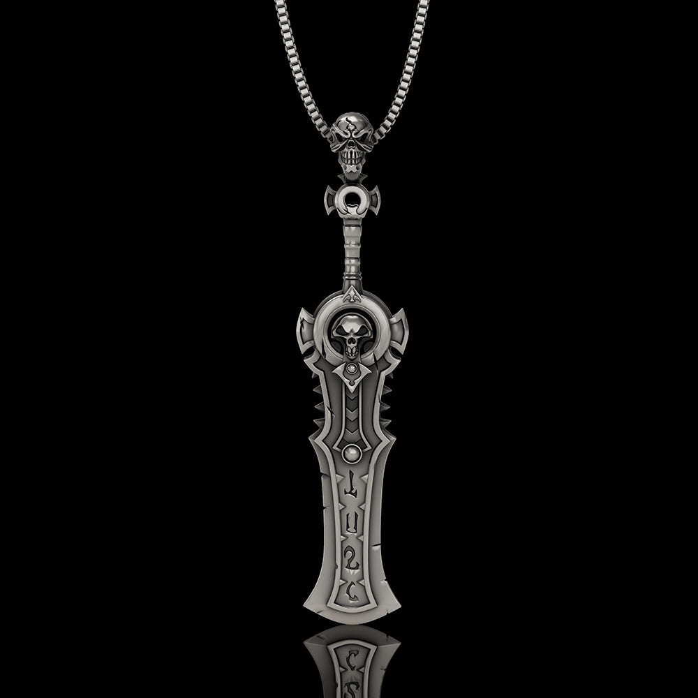 Sword Weapon 925 Sterling Silver Skull Pendant
