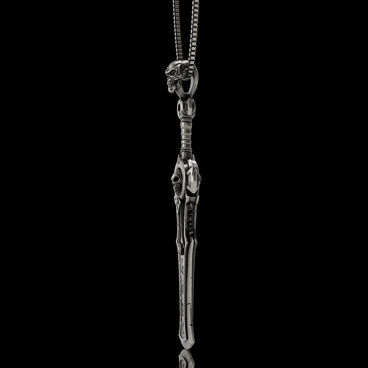 Sword Weapon 925 Sterling Silver Skull Pendant