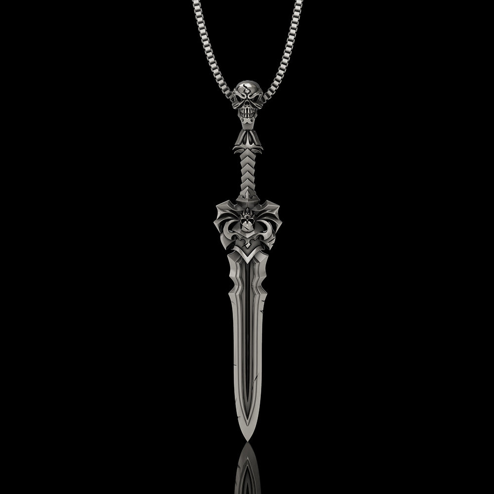 Sword Weapon 925 Sterling Silver Skull Pendant