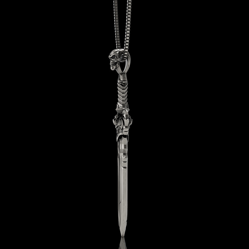 Sword Weapon 925 Sterling Silver Skull Pendant