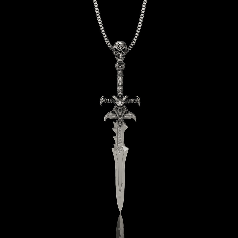 Sword Weapon 925 Sterling Silver Skull Pendant