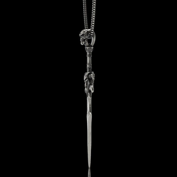 Sword Weapon 925 Sterling Silver Skull Pendant