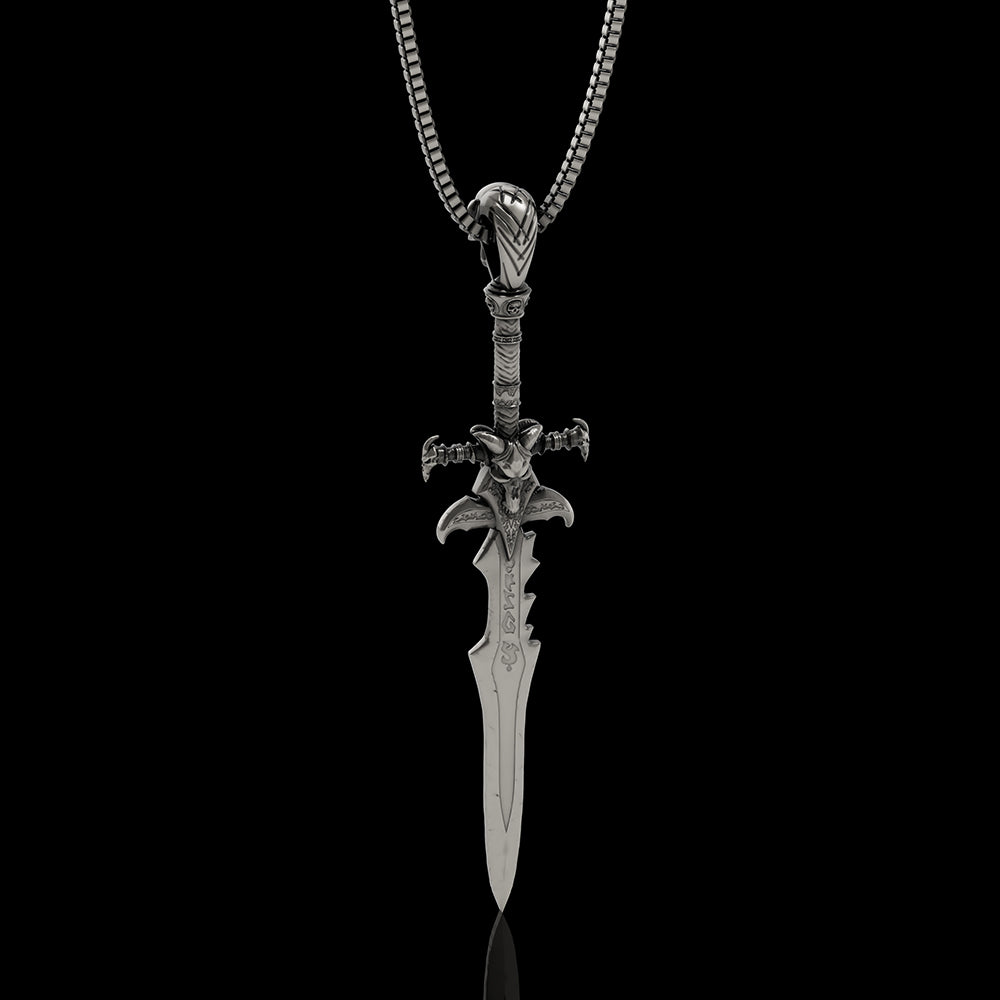 Sword Weapon 925 Sterling Silver Skull Pendant