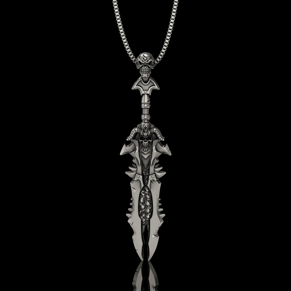 Sword Weapon 925 Sterling Silver Skull Pendant
