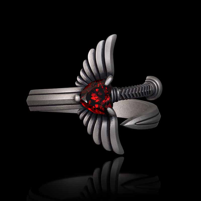 The Sword Of Angels Heart Gem Sterling Silver Ring | RoyalLuster.com