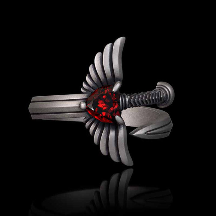 The Sword Of Angels Heart Gem Sterling Silver Ring | RoyalLuster.com