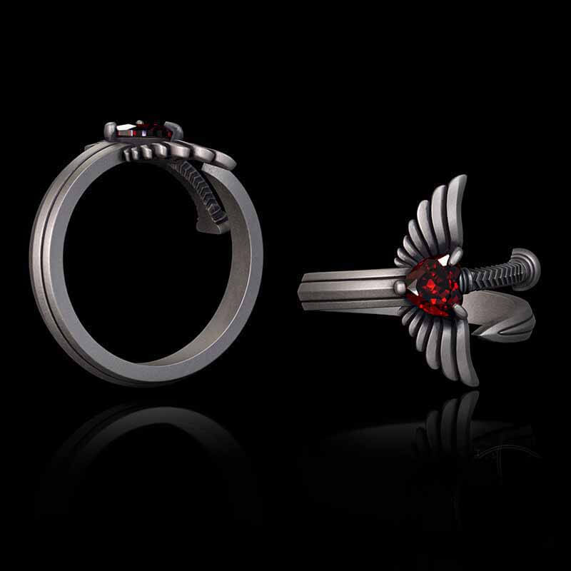 The Sword Of Angels Heart Gem Sterling Silver Ring | RoyalLuster.com