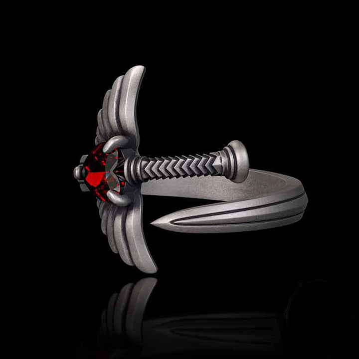 The Sword Of Angels Heart Gem Sterling Silver Ring | RoyalLuster.com