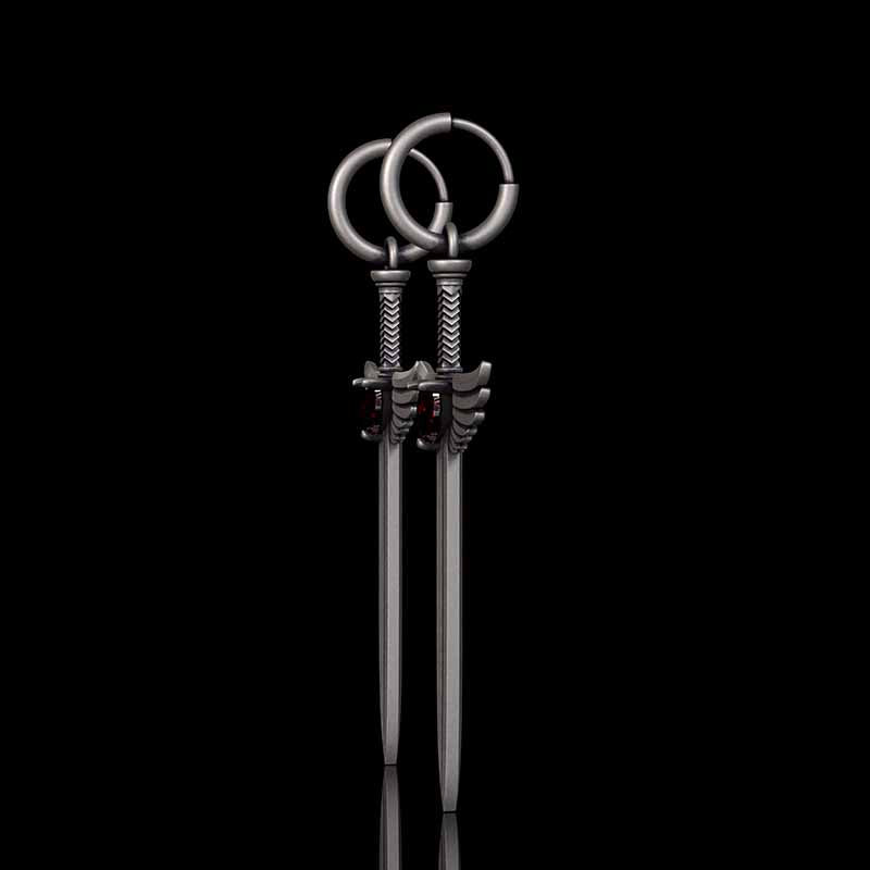 The Sword Of Angels Heart Gem Sterling Silver Earrings