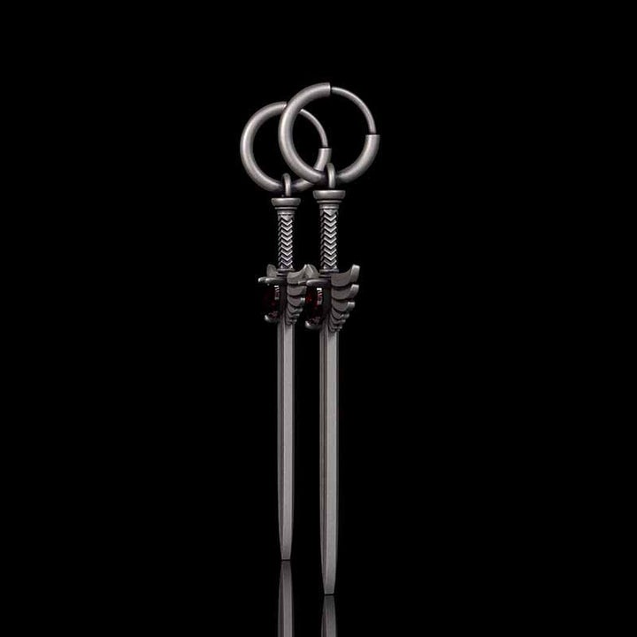 The Sword Of Angels Heart Gem Sterling Silver Earrings