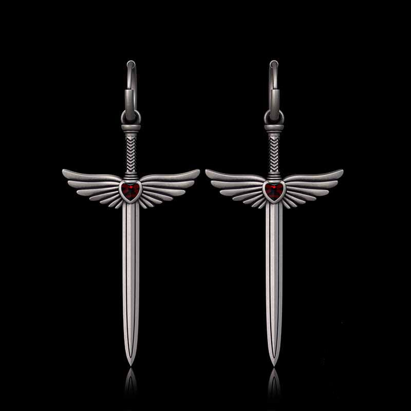 The Sword Of Angels Heart Gem Sterling Silver Earrings