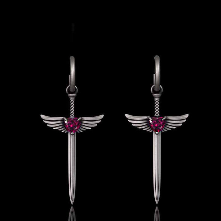 The Sword Of Angels Heart Gem Sterling Silver Earrings