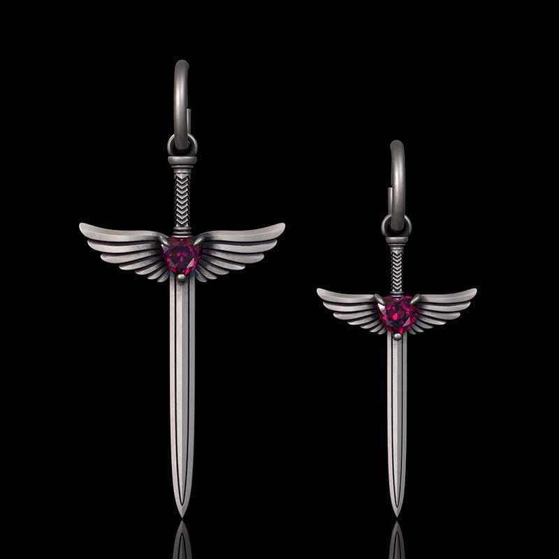 The Sword Of Angels Heart Gem Sterling Silver Earrings 01 | RoyalLuster.com