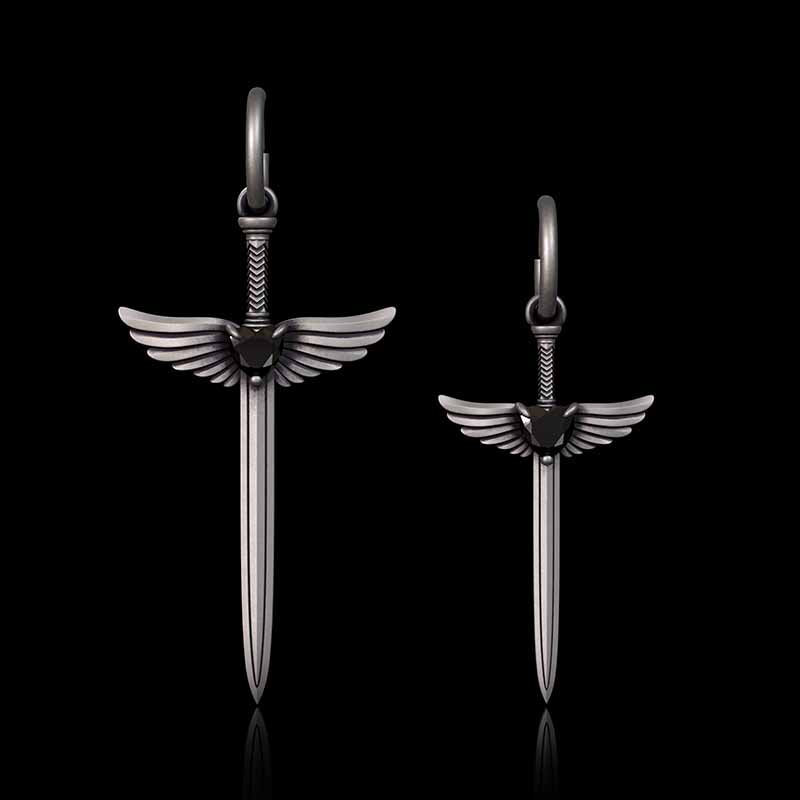 The Sword Of Angels Heart Gem Sterling Silver Earrings