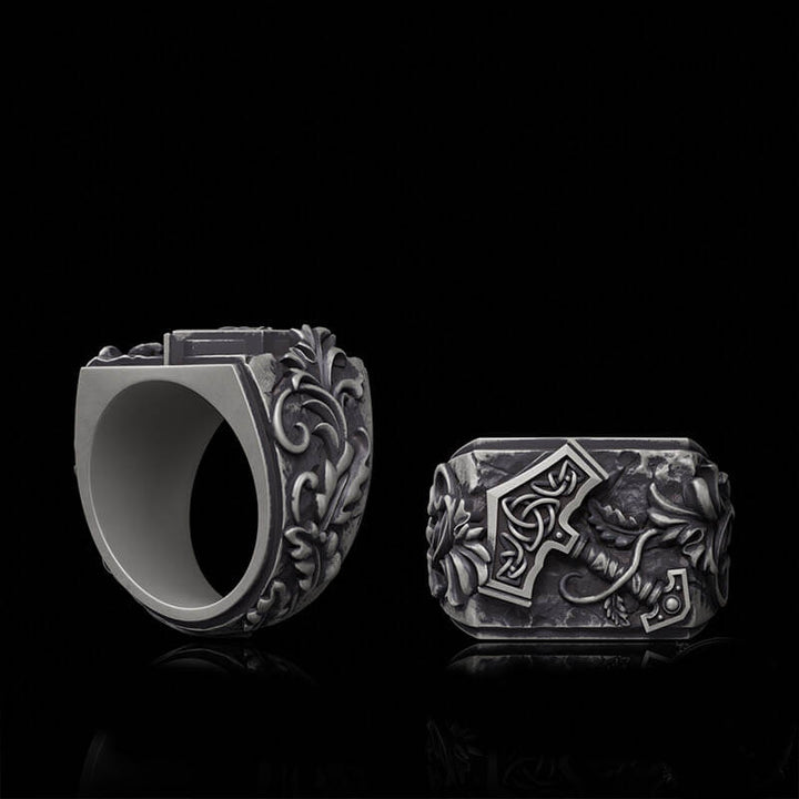 Thor’s Hammer Triquetra Sterling Silver Viking Ring | RoyalLuster.com