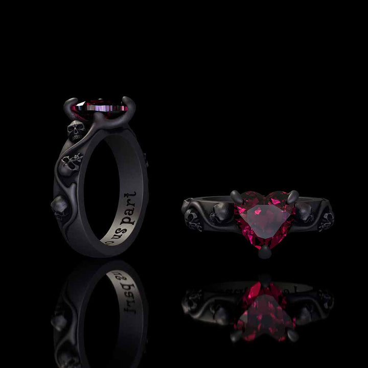 Till Death Do Us Part Heart Gem Sterling Silver Skull Ring | RoyalLuster.com