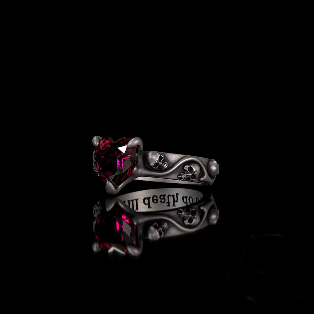 Till Death Do Us Part Heart Gem Sterling Silver Skull Ring