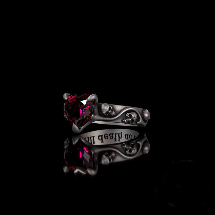 Till Death Do Us Part Heart Gem Sterling Silver Skull Ring