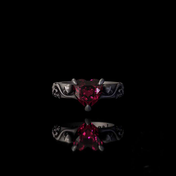 Till Death Do Us Part Heart Gem Sterling Silver Skull Ring | RoyalLuster.com