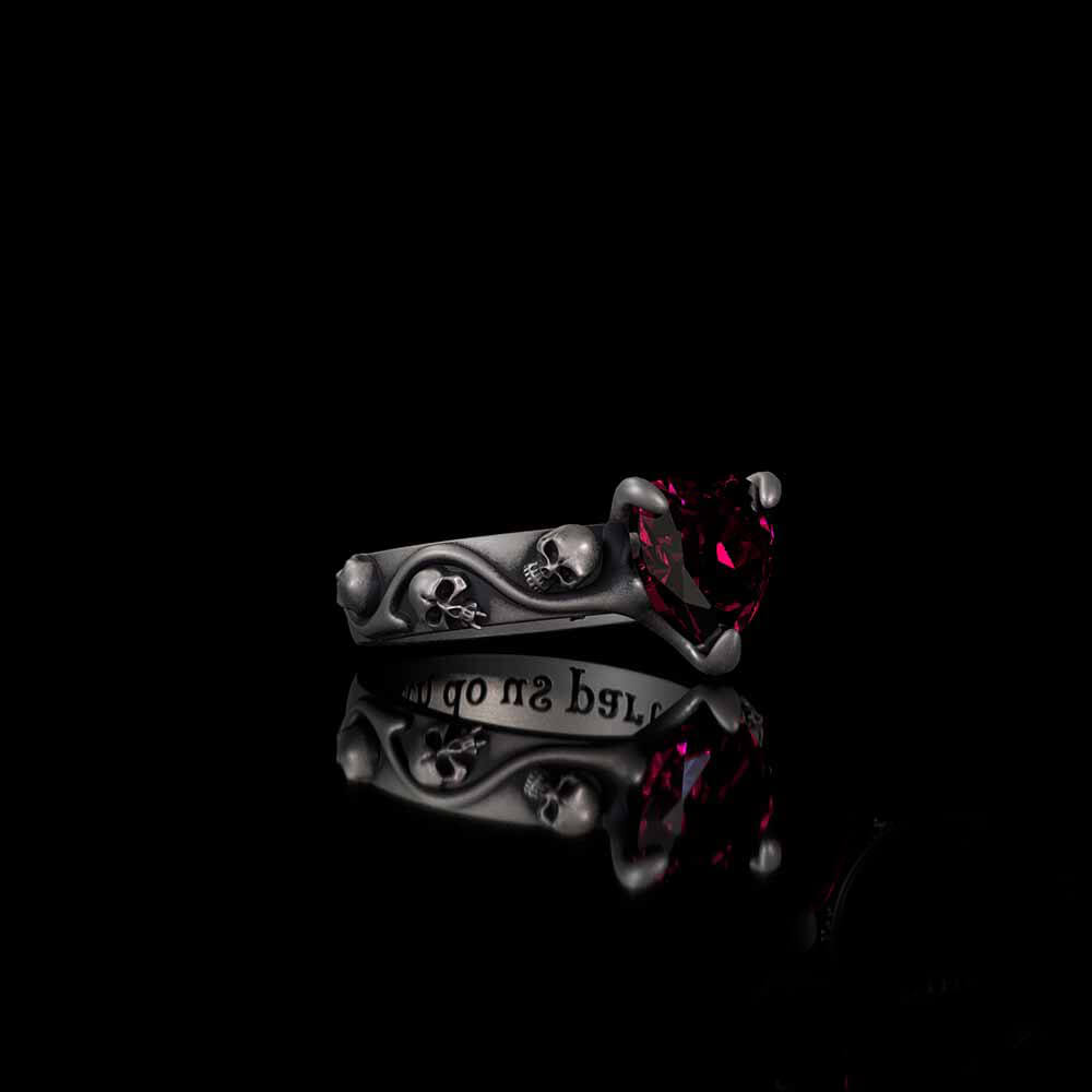 Till Death Do Us Part Heart Gem Sterling Silver Skull Ring | RoyalLuster.com