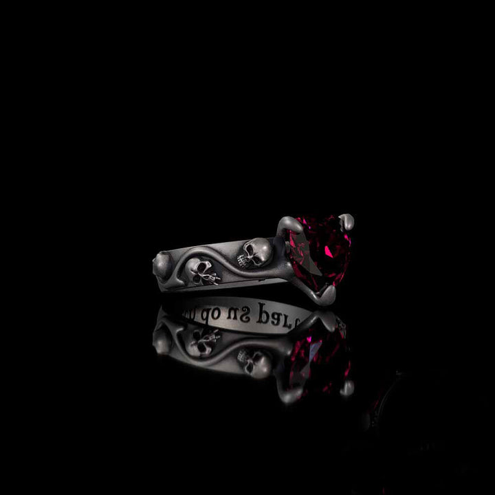 Till Death Do Us Part Heart Gem Sterling Silver Skull Ring | RoyalLuster.com