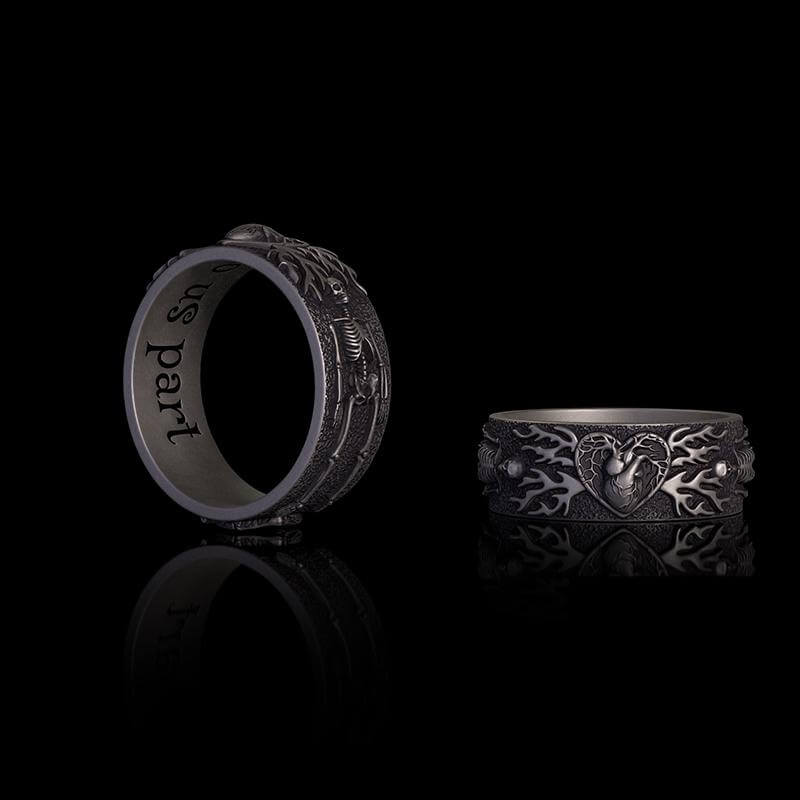 Till Death Do Us Part Heart Sterling Silver Skeleton Ring 01 | RoyalLuster.com