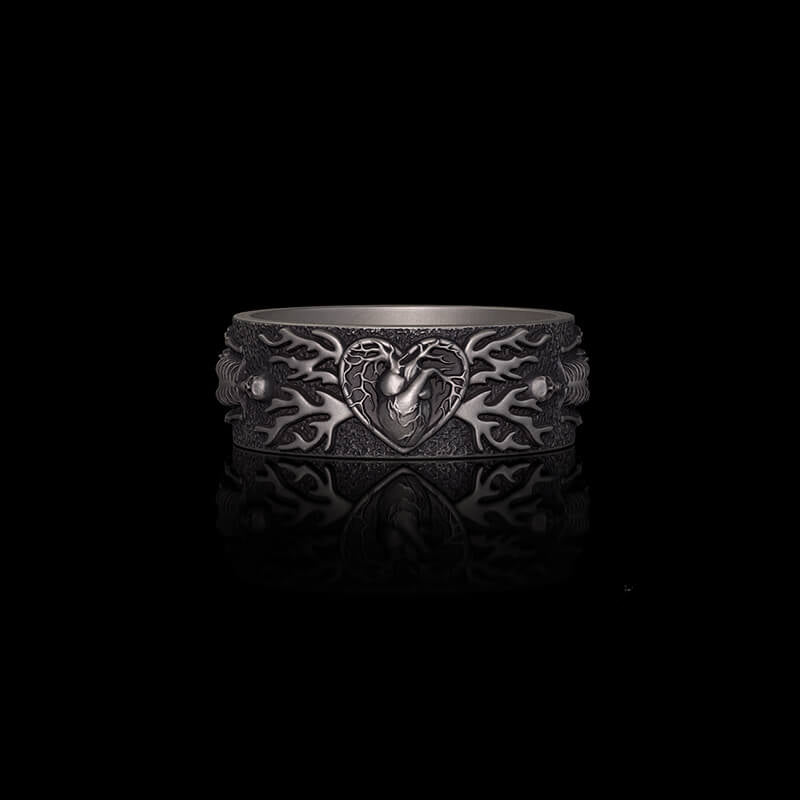 Till Death Do Us Part Heart Sterling Silver Skeleton Ring 02 | RoyalLuster.com