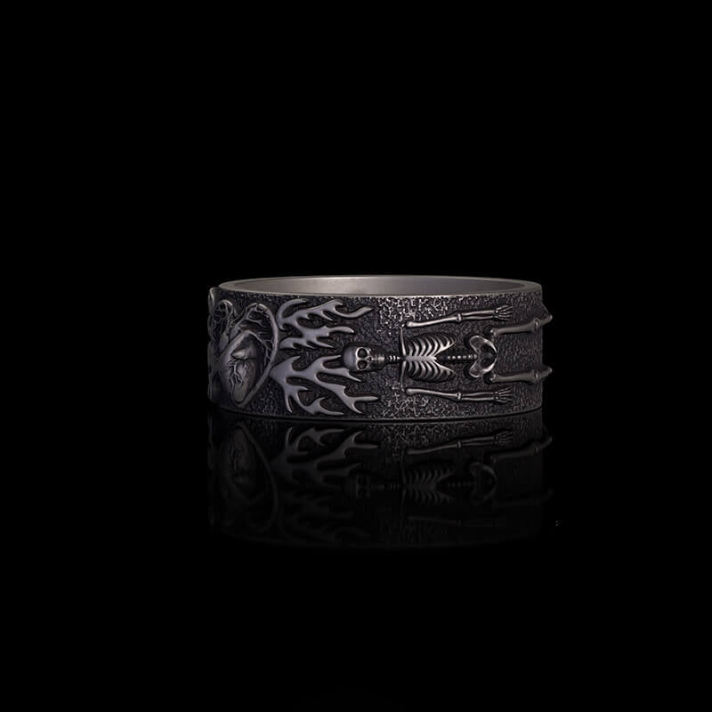 Till Death Do Us Part Heart Sterling Silver Skeleton Ring