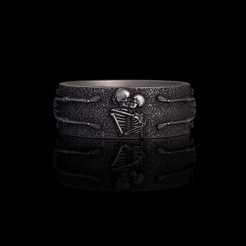 Till Death Do Us Part Heart Sterling Silver Skeleton Ring