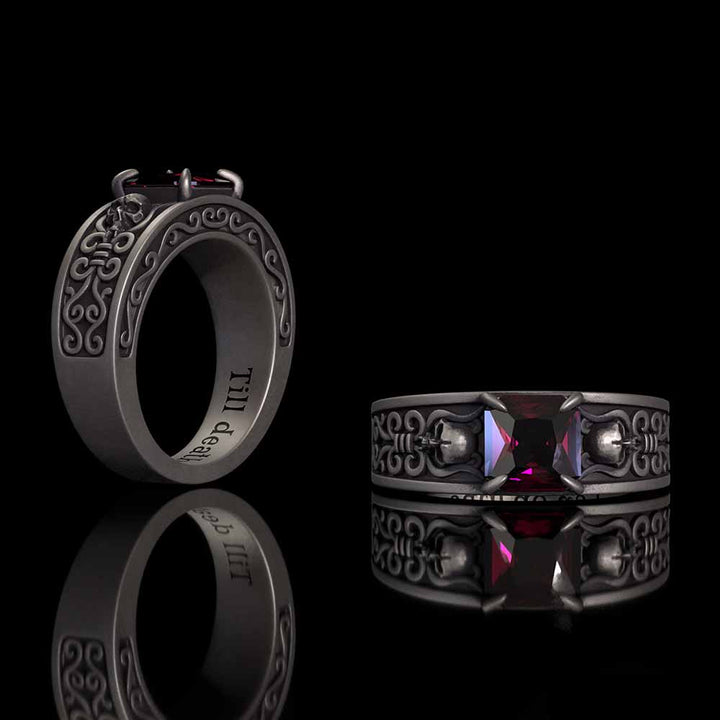 Till Death Do Us Part Skull Gem-Set Sterling Silver Ring | RoyalLuster.com