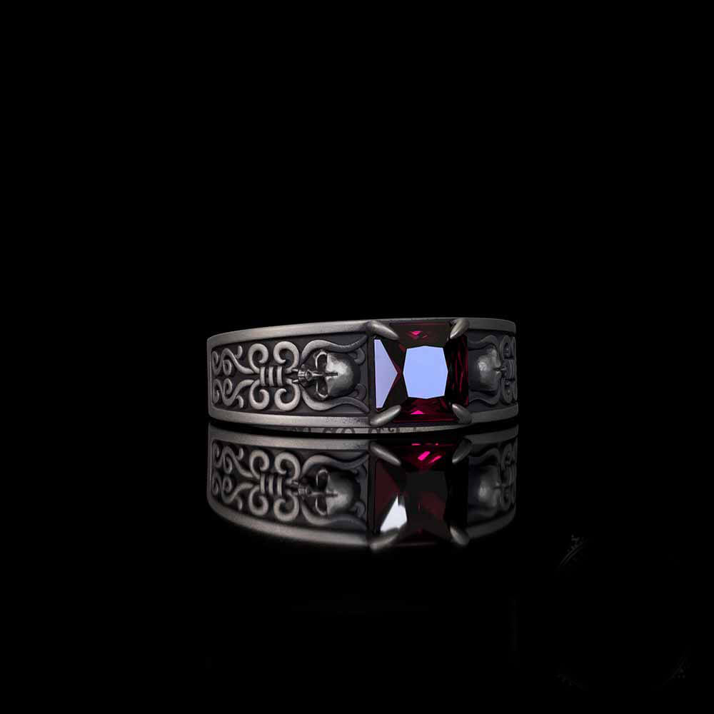 Till Death Do Us Part Skull Gem-Set Sterling Silver Ring