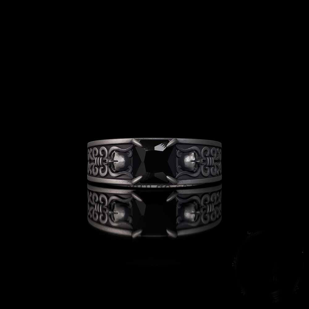 Till Death Do Us Part Skull Gem-Set Sterling Silver Ring | RoyalLuster.com