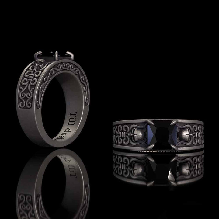 Till Death Do Us Part Skull Gem-Set Sterling Silver Ring | RoyalLuster.com