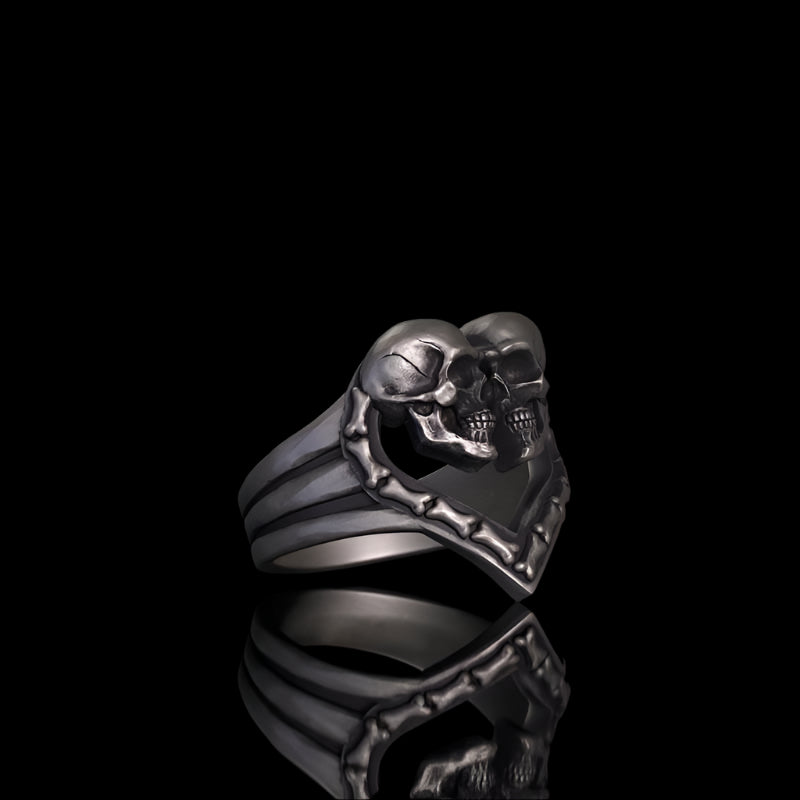Till Death Do Us Part Skull Heart Sterling Silver Ring 03 | RoyalLuster.com