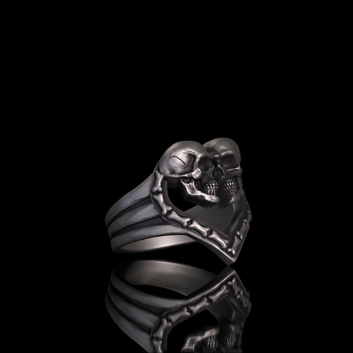 Till Death Do Us Part Skull Heart Sterling Silver Ring 03 | RoyalLuster.com