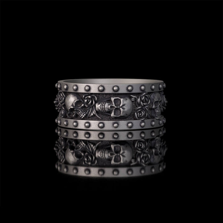 Till Death Do Us Part Skull Rose Sterling Silver Ring
