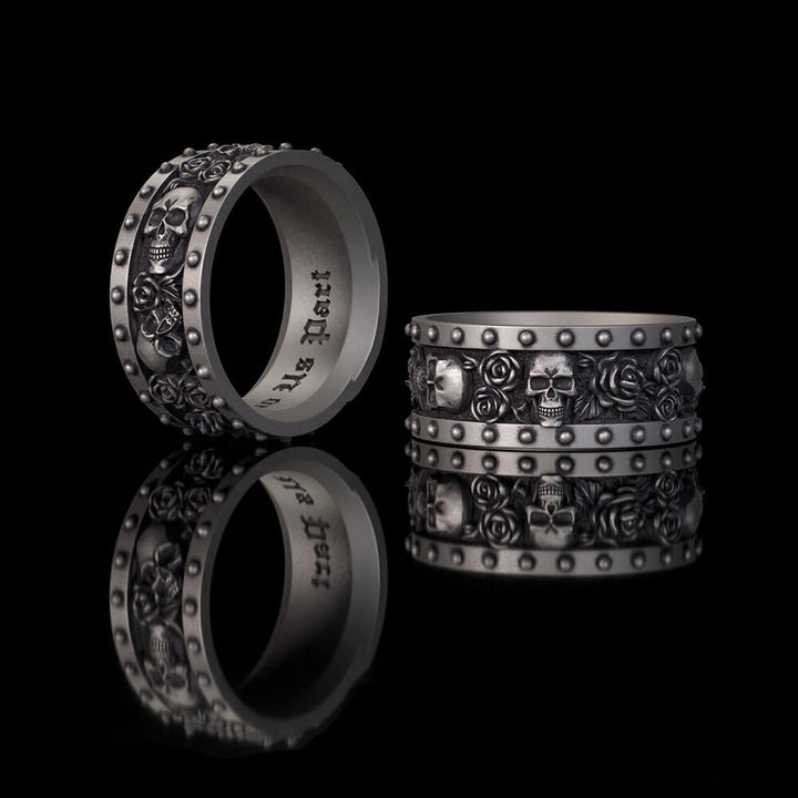 Till Death Do Us Part Skull Rose Sterling Silver Ring | RoyalLuster.com