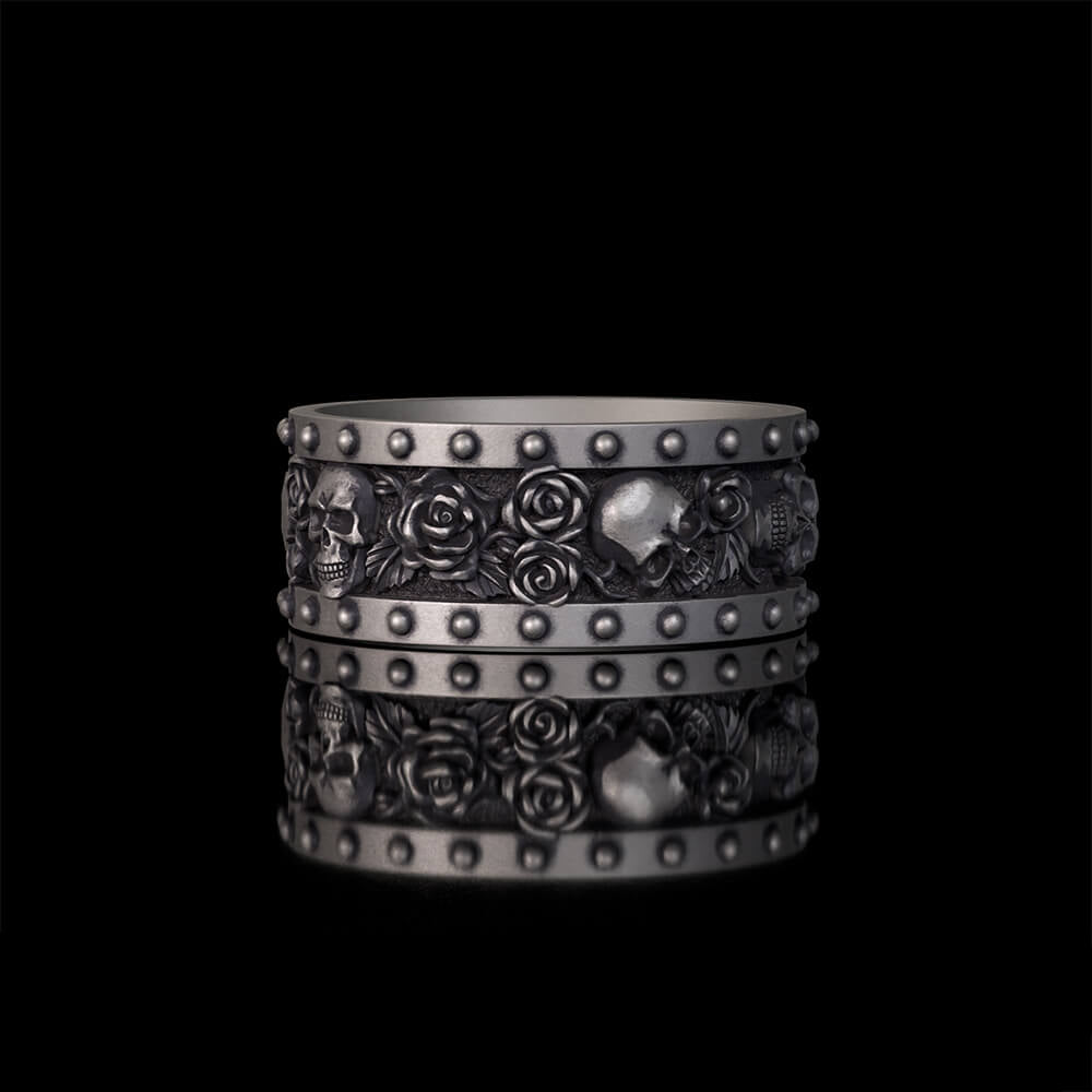 Till Death Do Us Part Skull Rose Sterling Silver Ring | RoyalLuster.com