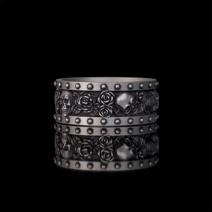 Till Death Do Us Part Skull Rose Sterling Silver Ring | RoyalLuster.com