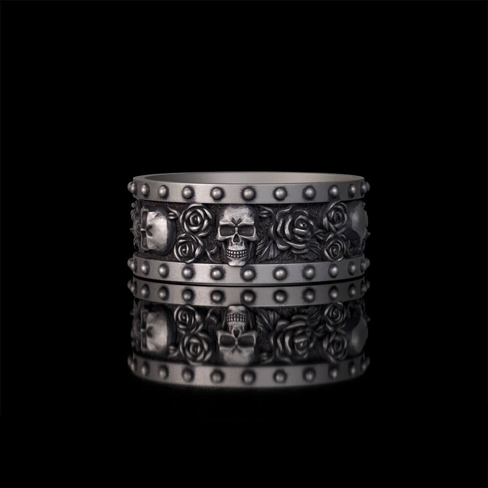 Till Death Do Us Part Skull Rose Sterling Silver Ring | RoyalLuster.com