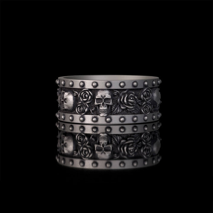 Till Death Do Us Part Skull Rose Sterling Silver Ring | RoyalLuster.com