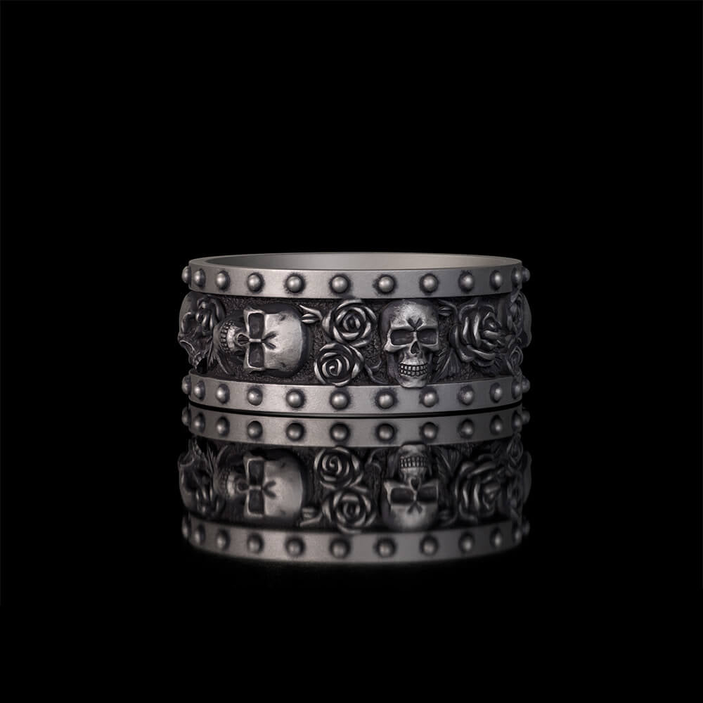 Till Death Do Us Part Skull Rose Sterling Silver Ring